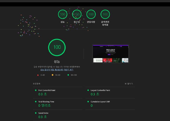 데스크탑 PageSpeed Insights, Lighthouse 100점